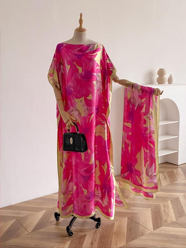 Women's Floral & Butterfly & Peacock Print Cape Shawl & Scarf Set, Elegant Casual Scarf & Cape Shawl Set for Beach Vacation, Fashion Accessories for Women