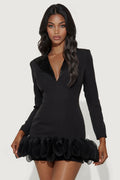 Maris Ruffle Hem Blazer Mini Dress - Black