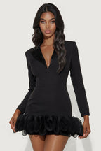 Maris Ruffle Hem Blazer Mini Dress - Black