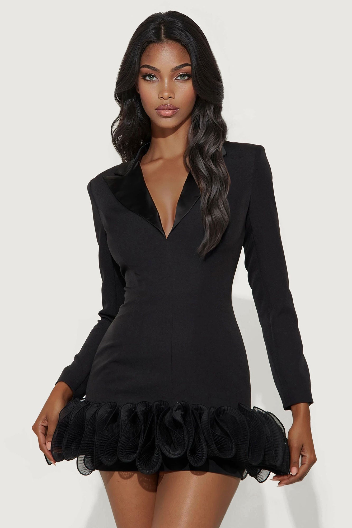 Maris Ruffle Hem Blazer Mini Dress - Black