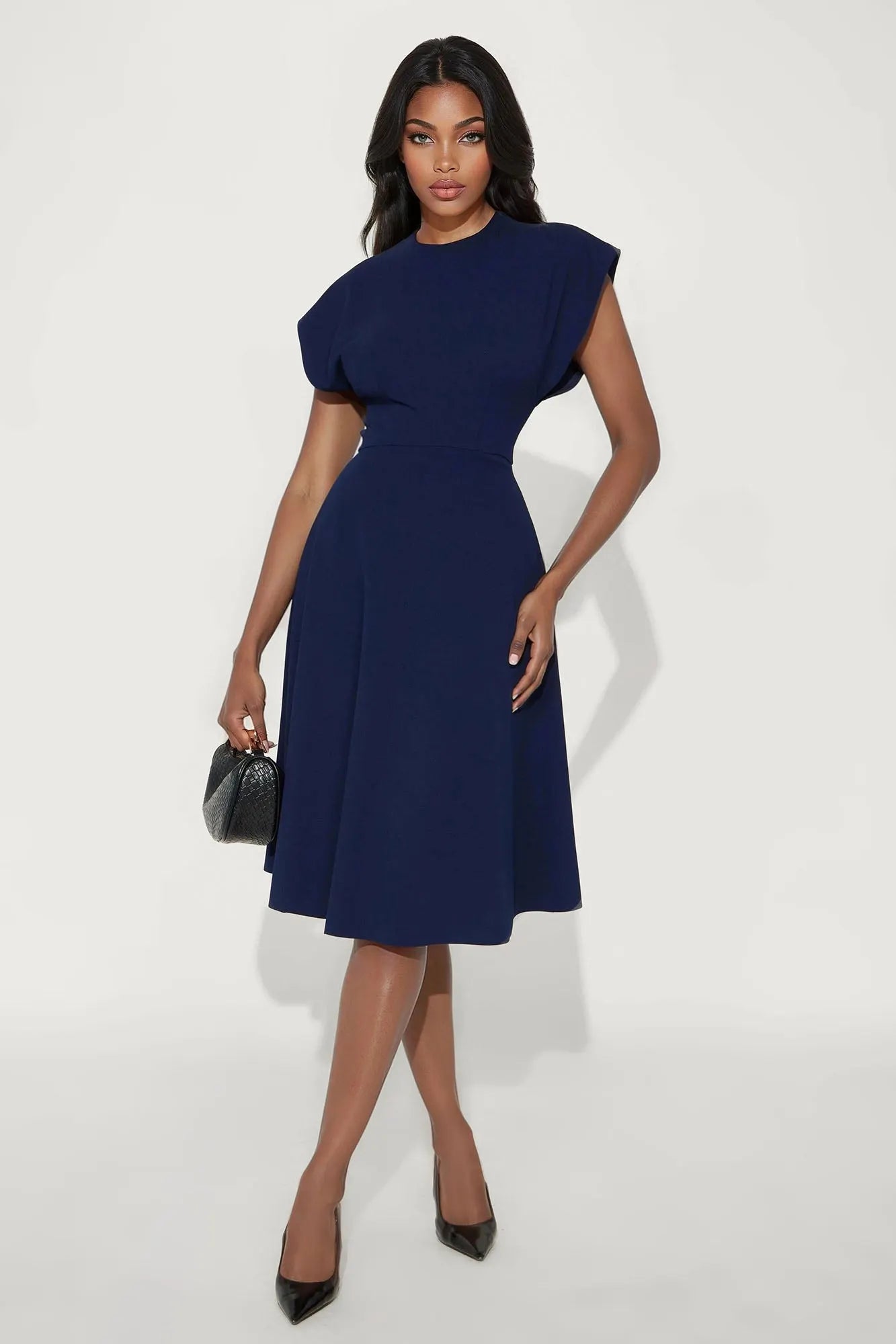 Emerie A Line Midi Dress - Black