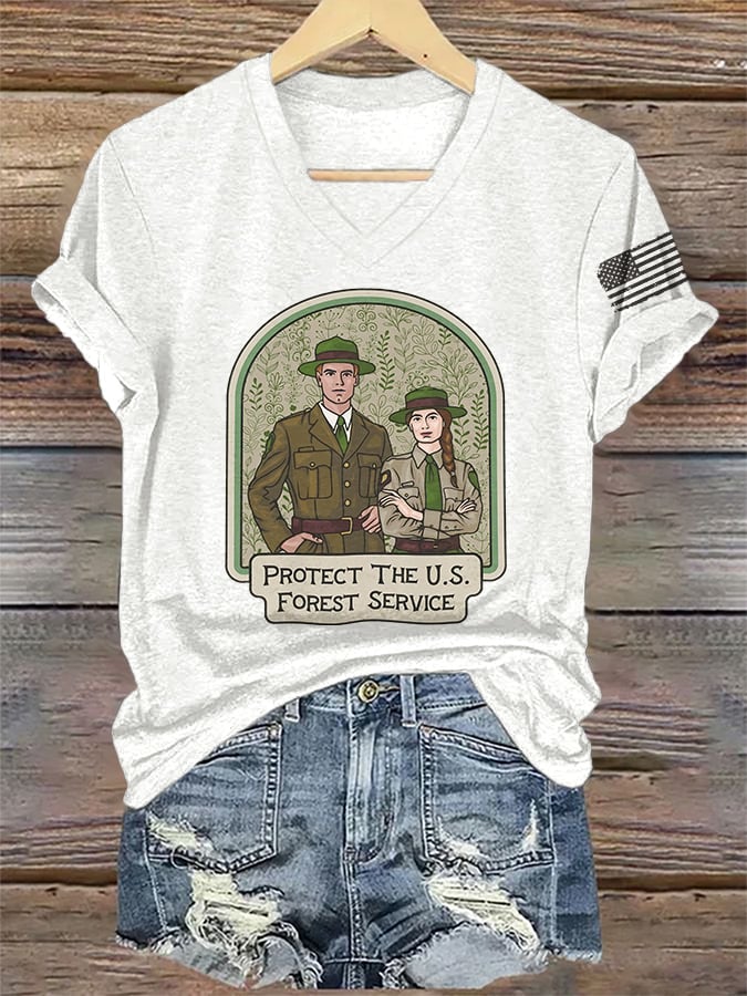 V-Neck Retro Protect The U.S. Forest Service Print T-Shirt