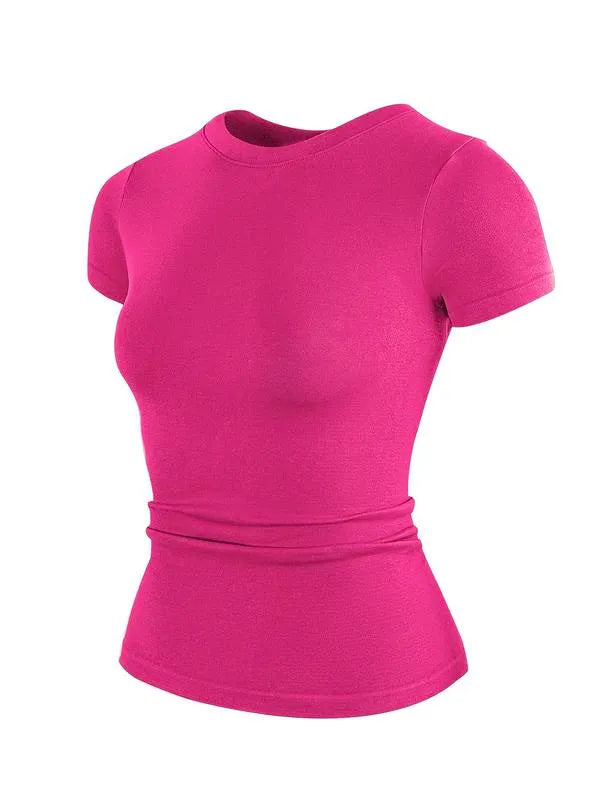 Women's Solid Color Sports Tee, Breathable Quick Drying Crew Neck T-Shirt, Ladies Sportswear for Gym Workout Running