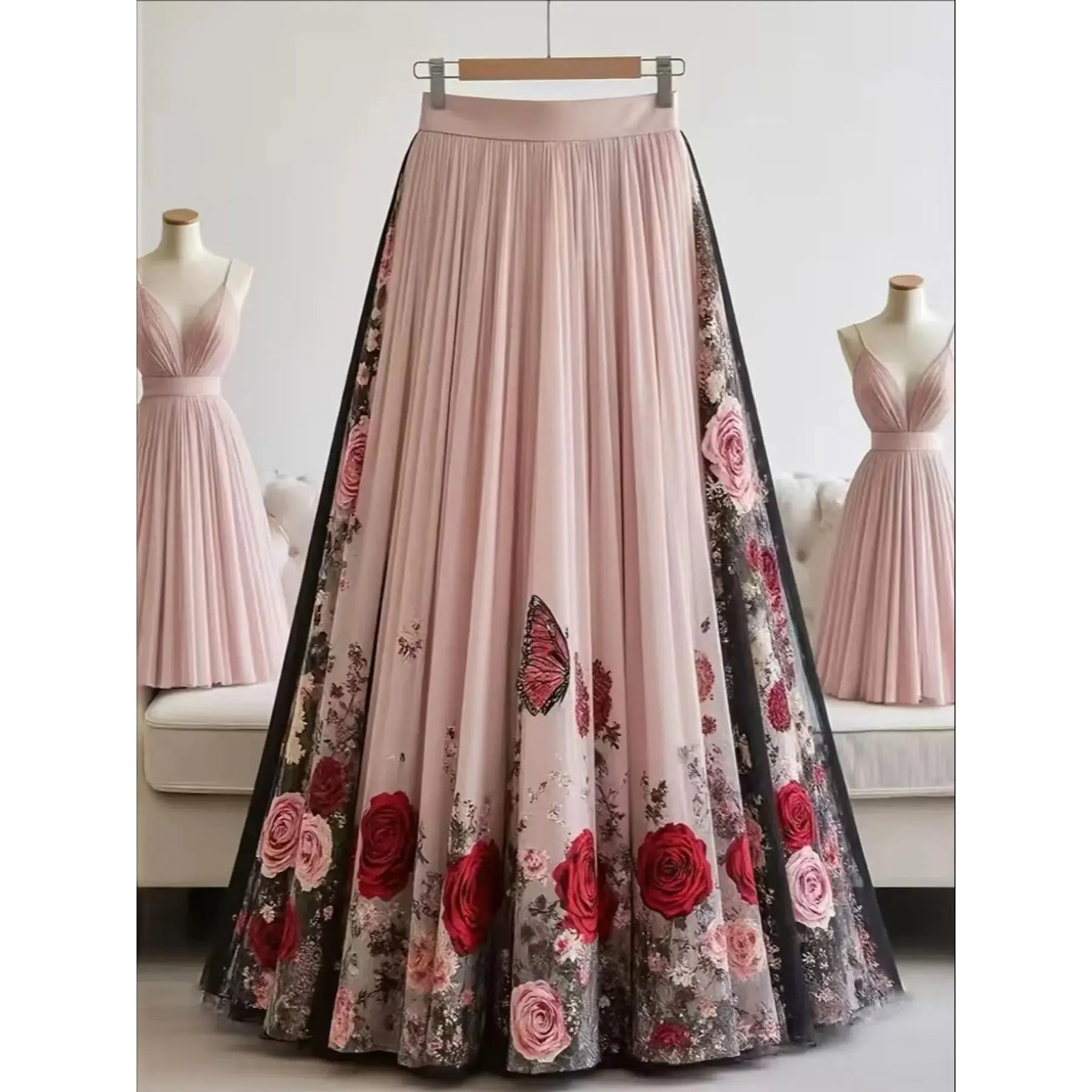 Elegant Floral Pattern Mesh Long Fitted Skirt, Women's Fashion Clothing, Perfect for Parties & Special Occasions