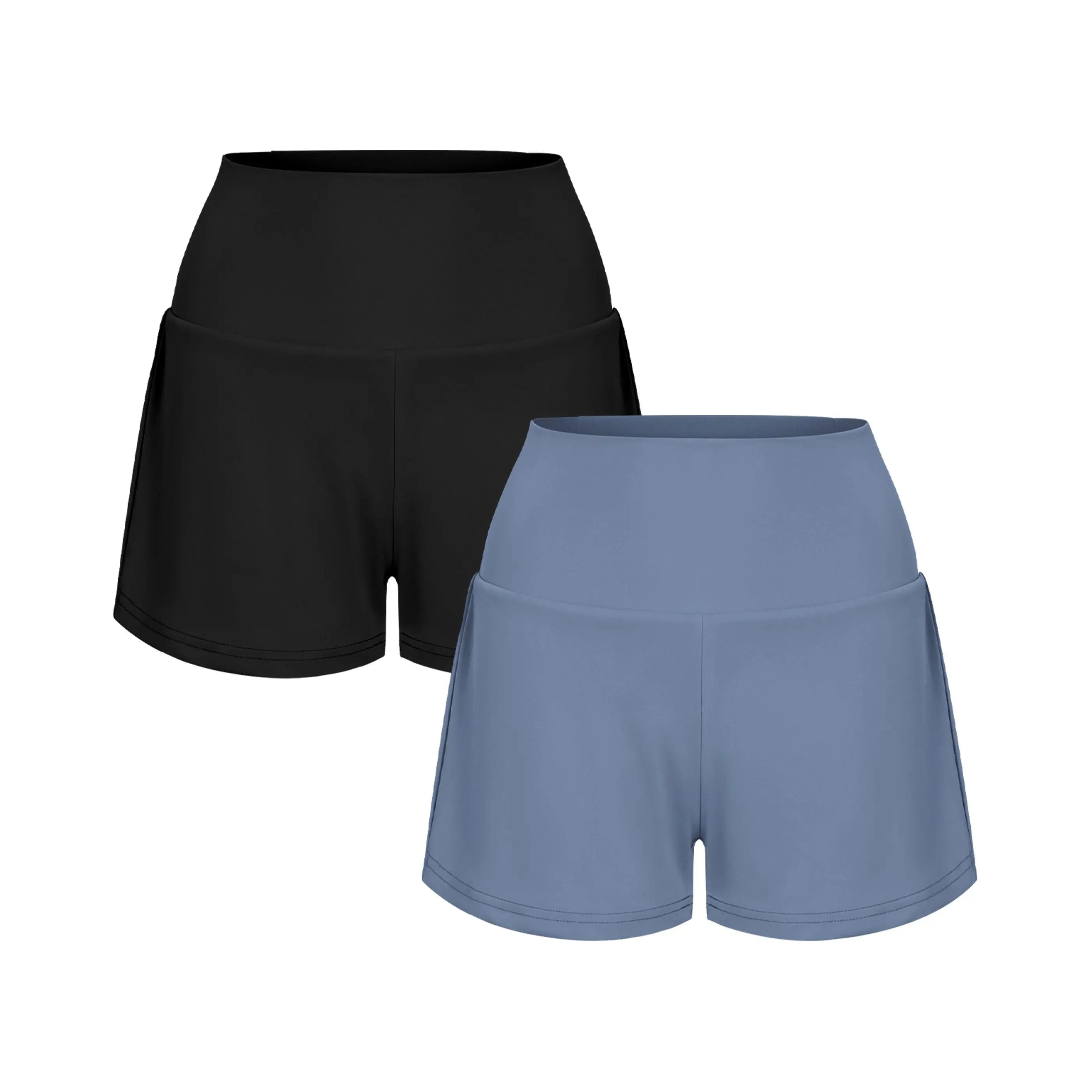 2-Piece Super High Waisted Back Pocket & Side Hidden Pocket 2-in-1 Yoga Shorts 3" Set