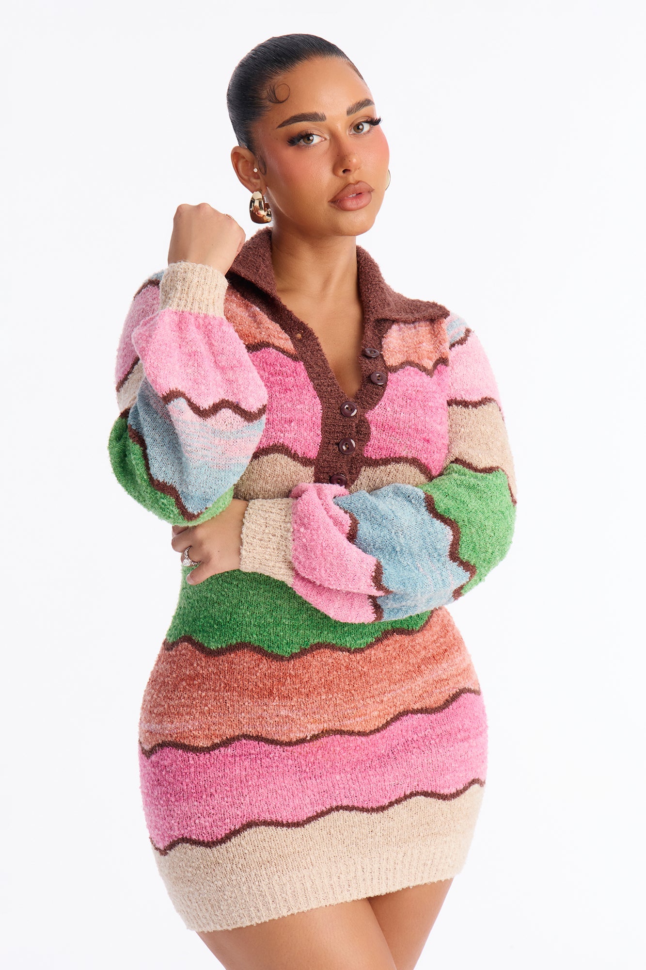Sweet Treat Long Sleeve Sweater Mini Dress - Pink/combo