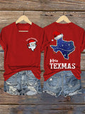 V-Neck Retro Texas Christmas The Stars At Night Are Big And Bright Deep In The Heart Of Texas Print T-Shirt