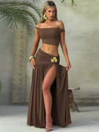Women's One Shoulder Bodycon Skirt Set - Asymmetrical Hem