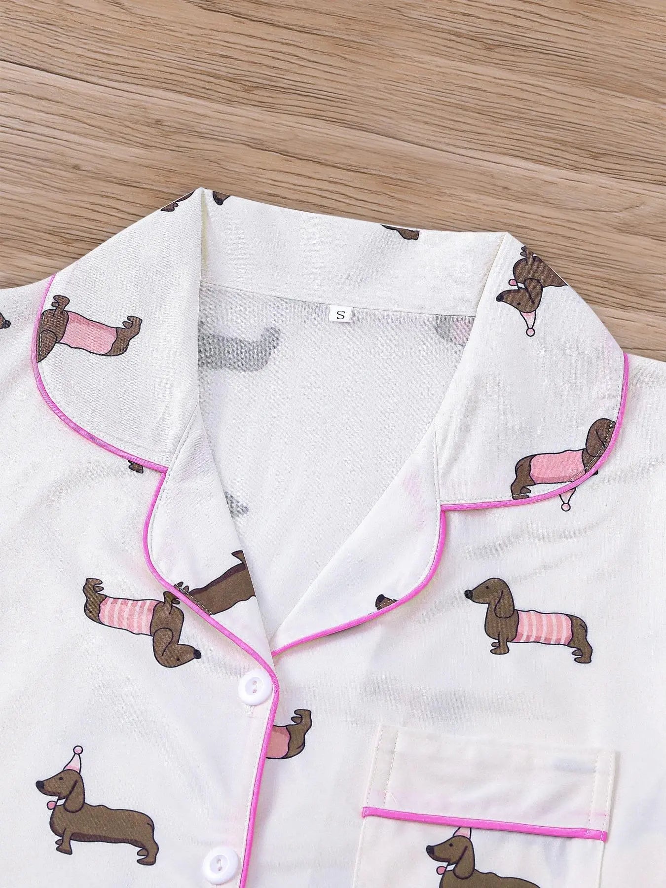 Women's All Over Dachshund Print Shirt & Elastic Waist Shorts Pyjama Two-piece Set