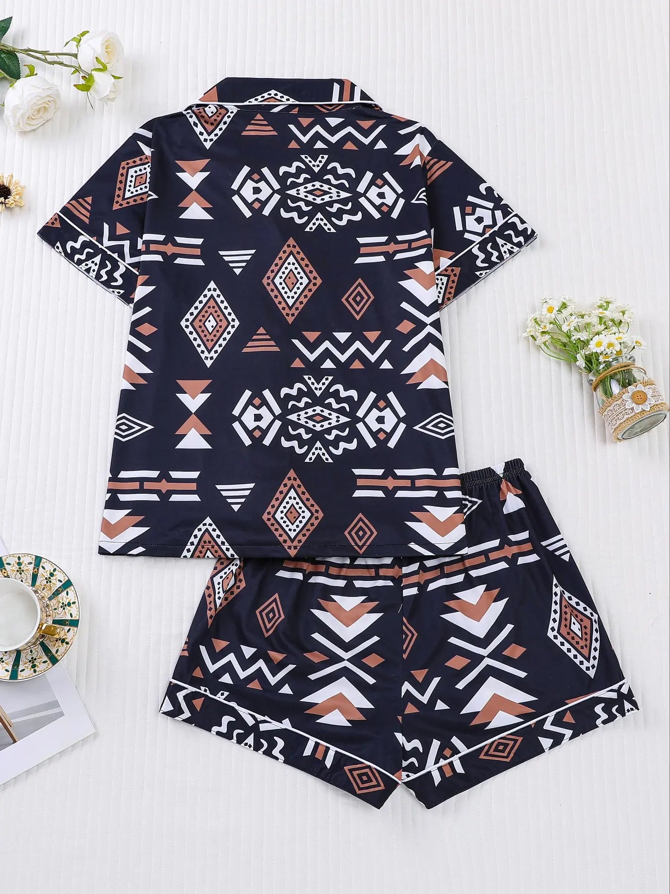 Women's Button Up Shirt & Shorts Pyjama