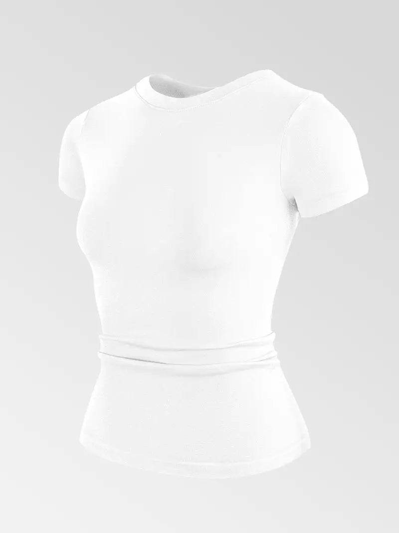 Women's Solid Color Sports Tee, Breathable Quick Drying Crew Neck T-Shirt, Ladies Sportswear for Gym Workout Running
