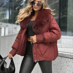 Stylish quilted jacket with faux fur collar