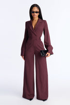 Kylie Blazer Pinstripe Wide Leg Jumpsuit - Black