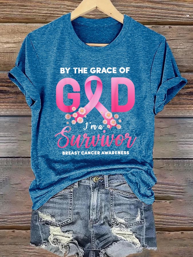Women's By The Grace of God I'm A Survivor Breast Cancer Survivor T-Shirt