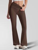 New Sporty Flared Trousers, High Waist Slim-Fit, Breathable Quick-Dry, Side Pockets, Yoga Running Gym Wear, All Seasons, Flared Yoga Bottoms