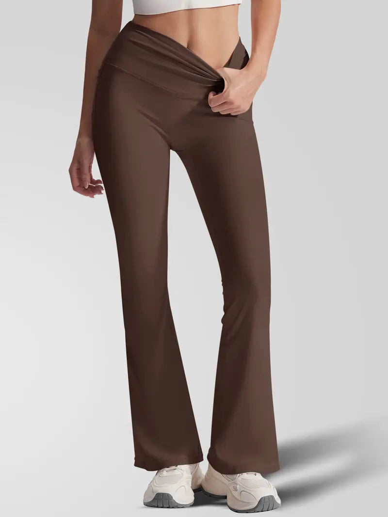 New Sporty Flared Trousers, High Waist Slim-Fit, Breathable Quick-Dry, Side Pockets, Yoga Running Gym Wear, All Seasons, Flared Yoga Bottoms