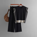 Stylish Striped Patchwork Solid Color Sleeveless Top & High Waist Pants Two-Piece Set