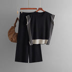 Stylish Striped Patchwork Solid Color Sleeveless Top & High Waist Pants Two-Piece Set