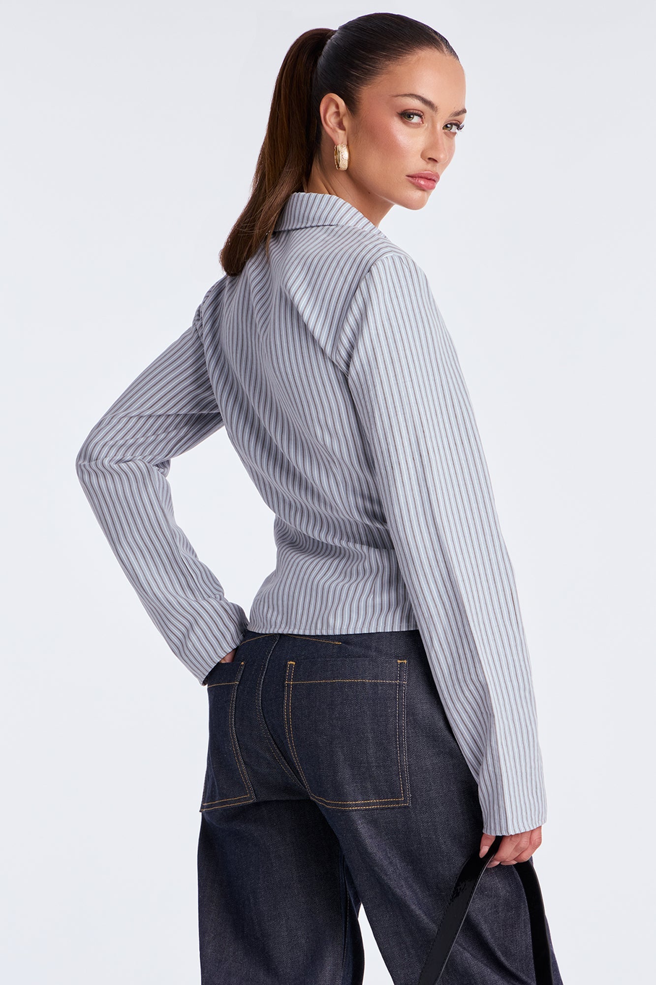Modern Girl Ruched Pinstripe Top - Blue/combo