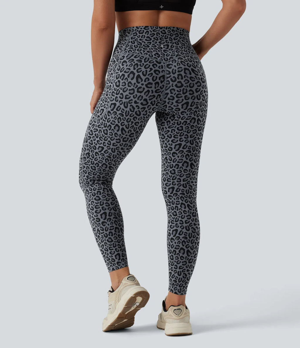 UltraSculptTM Leopard Print High Waisted Tummy Control Yoga Leggings with Pockets