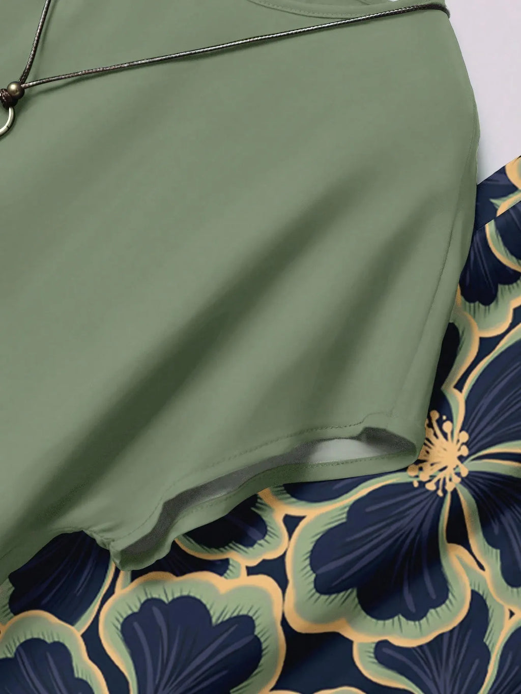 Women's Navy Blue Floral Summer Boho Casual Vacation Holiday 2 Pieces Outfits Plants-Pattern Pants And Round Neck Batwing Sleeve Blouse Woven Set
