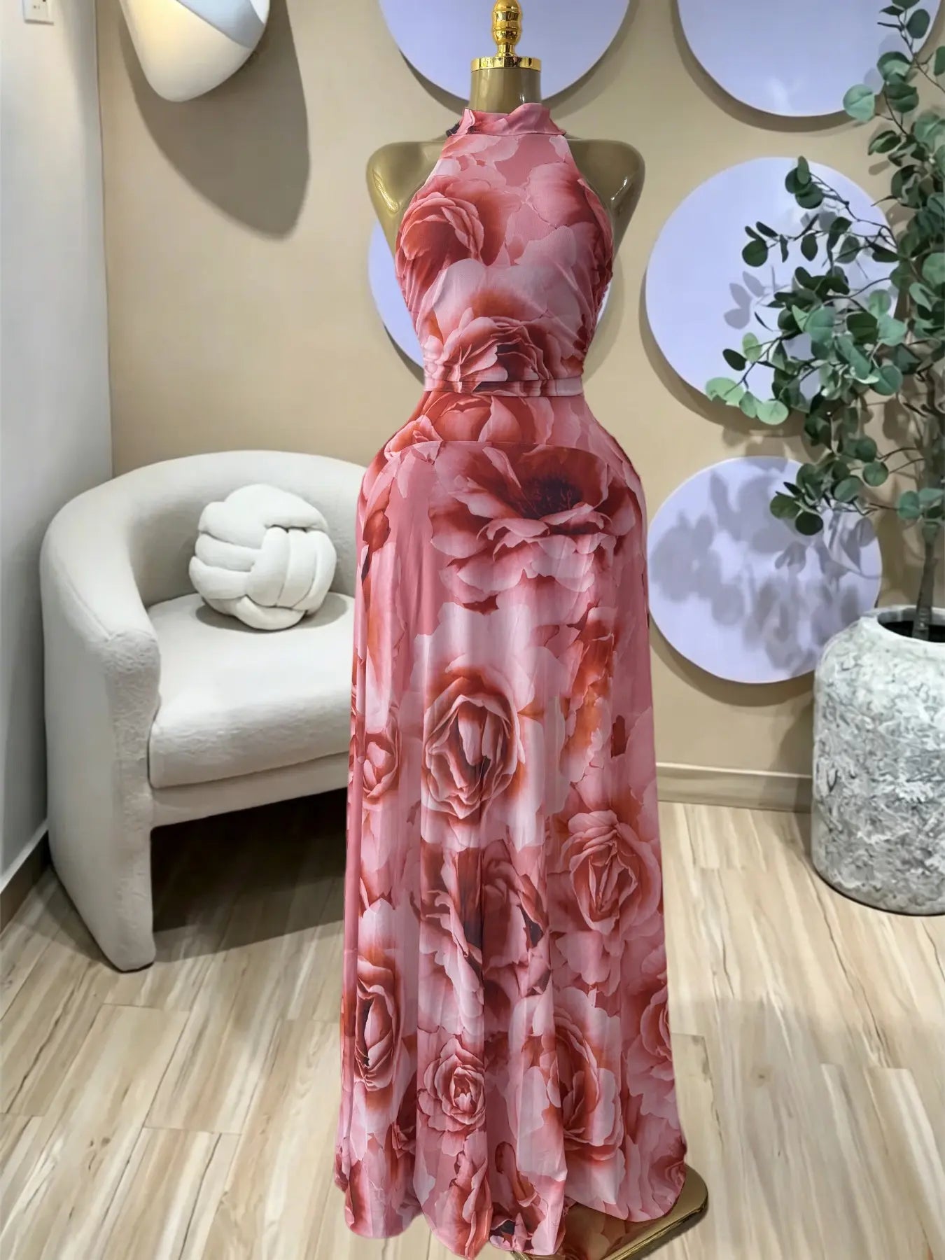 PULKRITU Women's Sleeveless Maxi Dress - Floral Print