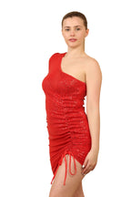 One Shoulder Sequin Ruched Bodycon Mini Dress