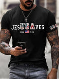🔥Buy 3 Get 15% Off🔥Men's Vintage USA Jesus Saves Printed Round Neck T-Shirt