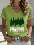 V-Neck Retro Save America's Forests Print T-Shirt