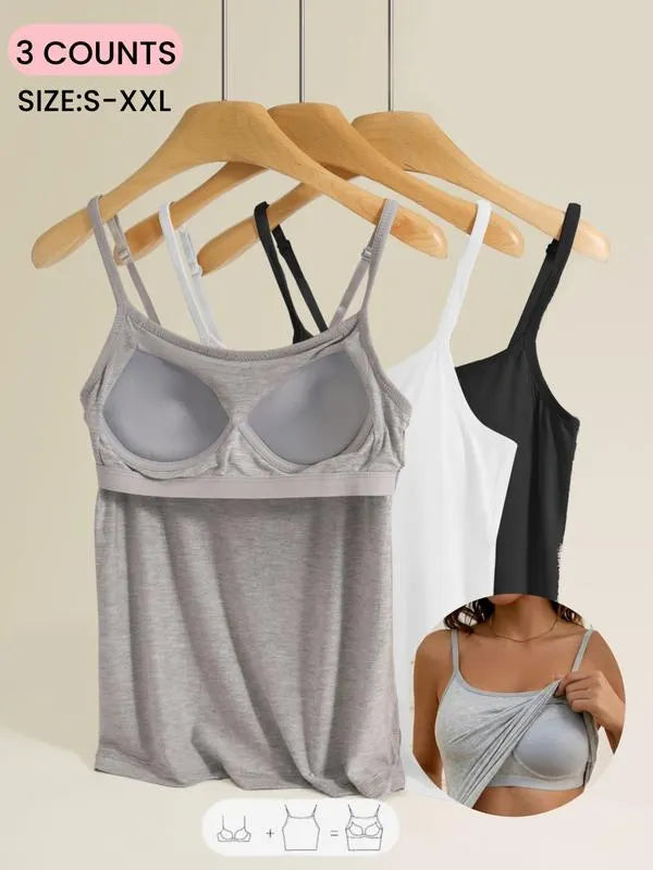 Women's Spring Summer 2-In-1 Bra Cup Tank Top, Adjustable Straps, Fresh&Comfortable Plain Inner Layer, Sleeveless Fitted Soft Vest,Home&Sleep
