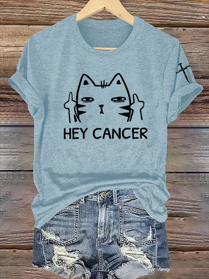 Women's Casual Anti-Cancer Kitten Print Short-Sleeve T-Shirt
