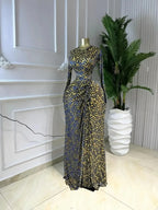 Elegant Women's Print Ruffle Stacked Long Prom Dress, Vacation Birthday Party Outfit Evening Gown, Female Fashion Music Festival Dress, Lady Mesh Sheer Slit Skirt, Evening Dresses
