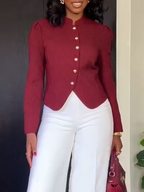 Women Round Neck Button-down Top and Trousers Temperament Casual Suit