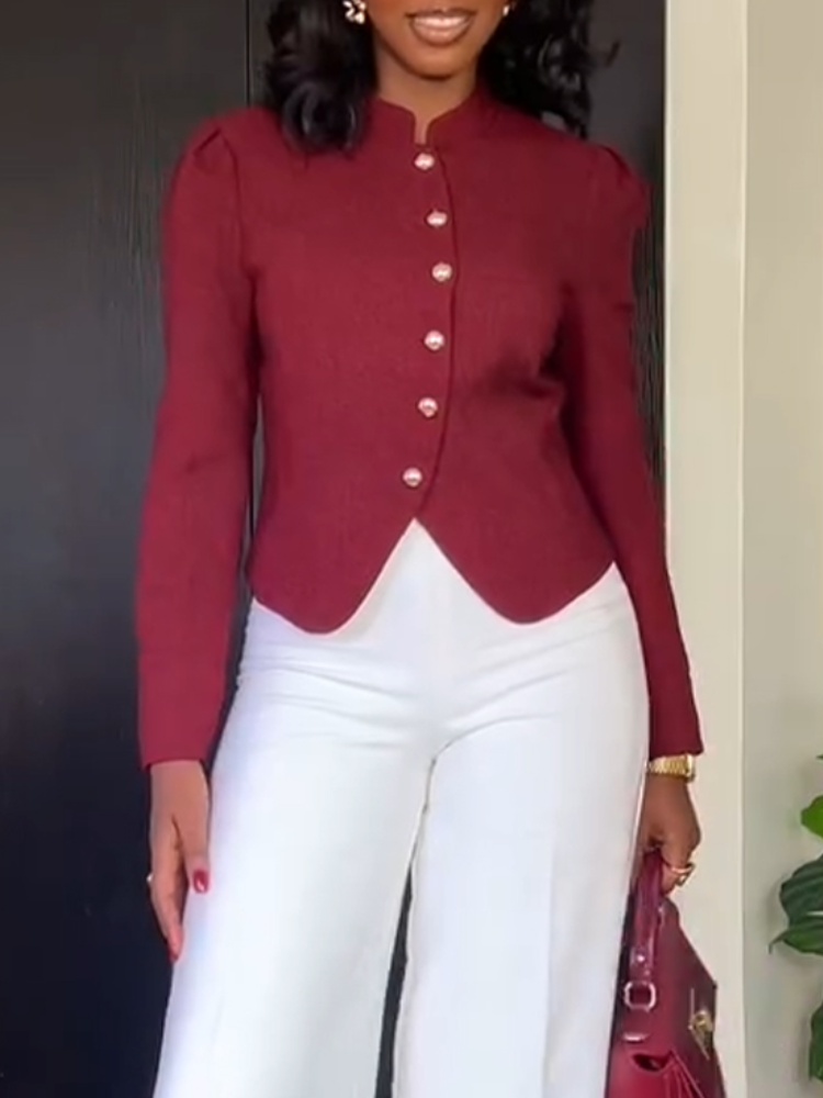 Women Round Neck Button-down Top and Trousers Temperament Casual Suit