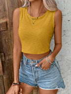Women's Plain Tie-Back Waffle Knit Fitted Tank Top