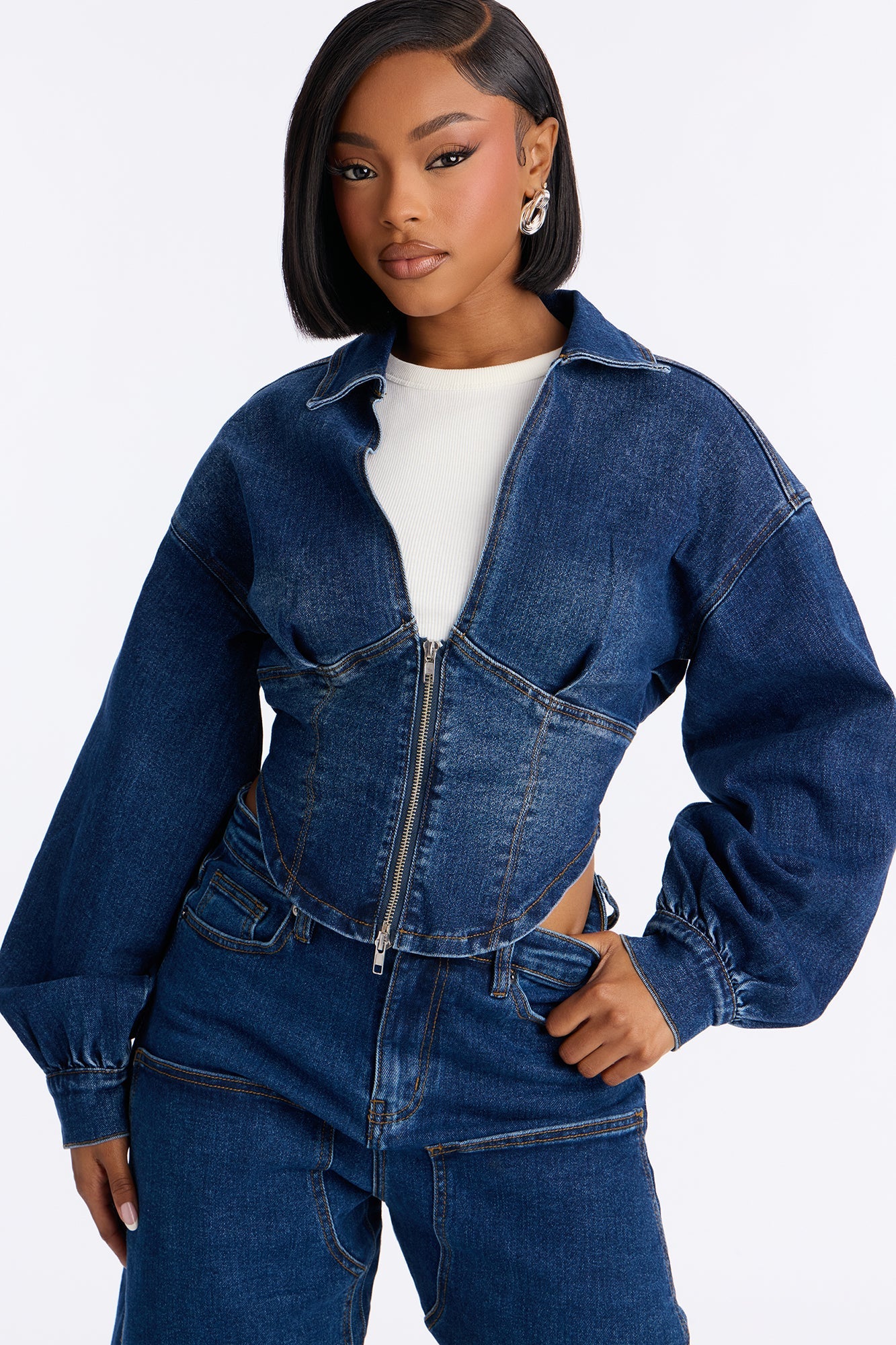 My Way Denim Barrel Pant Set - Dark Wash