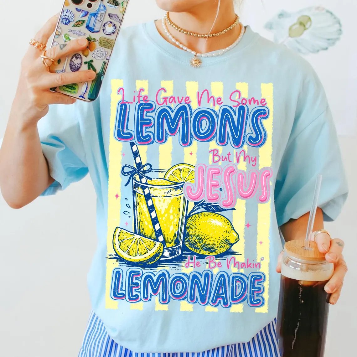 Women's  Funny Jesus Lemonade Print T-Shirt