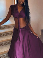 Women's Fashion Solid Color Sexy Sleeveless Low Cut V Neck Dress, Backless Design Party Long Dresses, Cocktail Bodycon Evening Dress, Vacation Casual Lady Clothing Womenswear for Spring Summer New