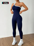 Women's Colorblock Asymmetrical Neck Sleeveless Yoga Jumpsuit
