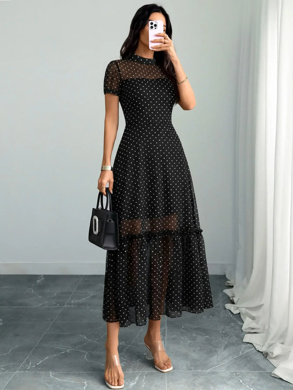 Women's Sexy Leopard Print Elegant Round Neck Mesh Skirt Dress, Stylish Casual Fashion, Perfect for Parties and Daily Wear