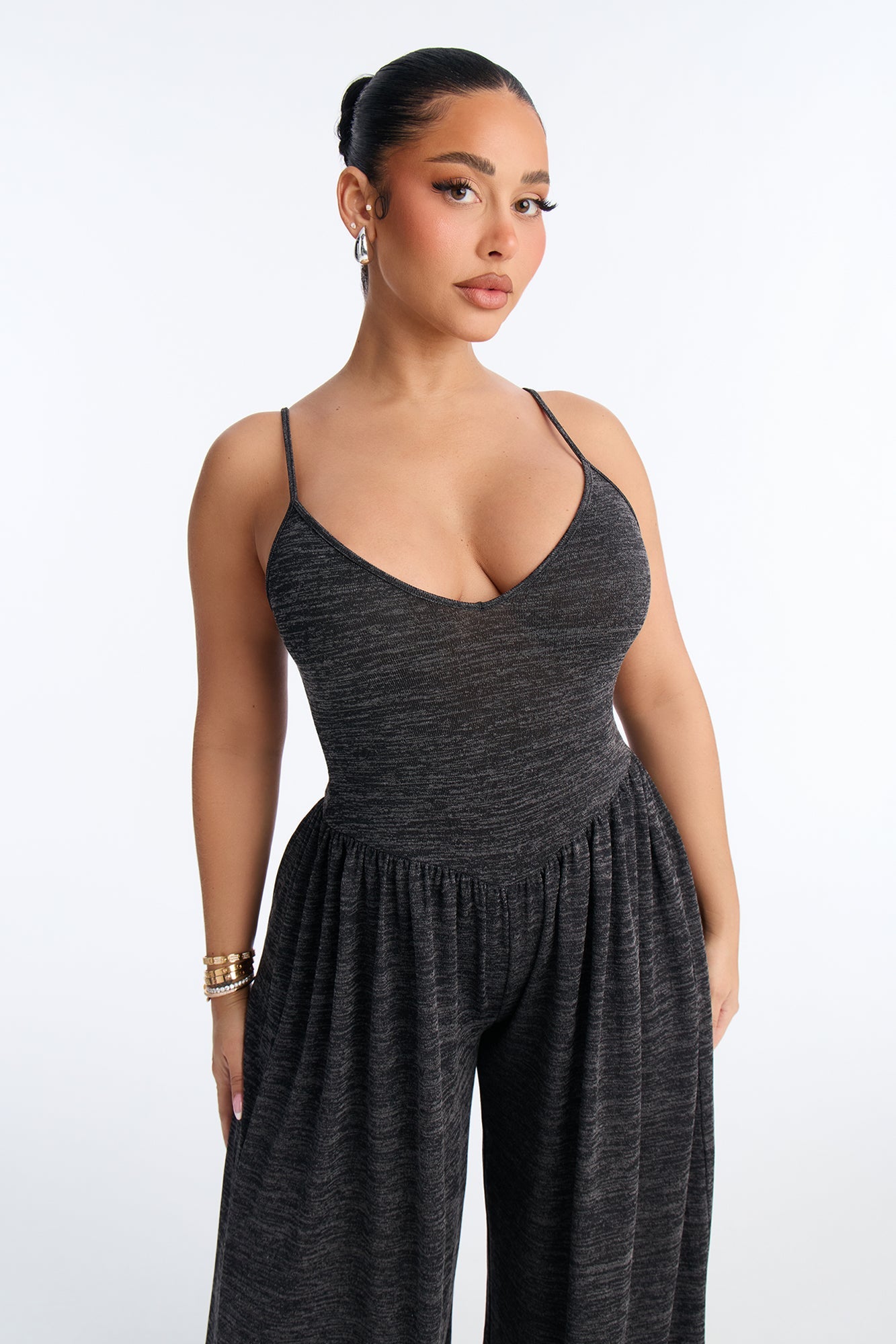 Alania 2 Piece Draped Sweater Balloon Leg Jumpsuit - Brown/combo