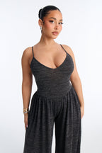 Alania 2 Piece Draped Sweater Balloon Leg Jumpsuit - Brown/combo