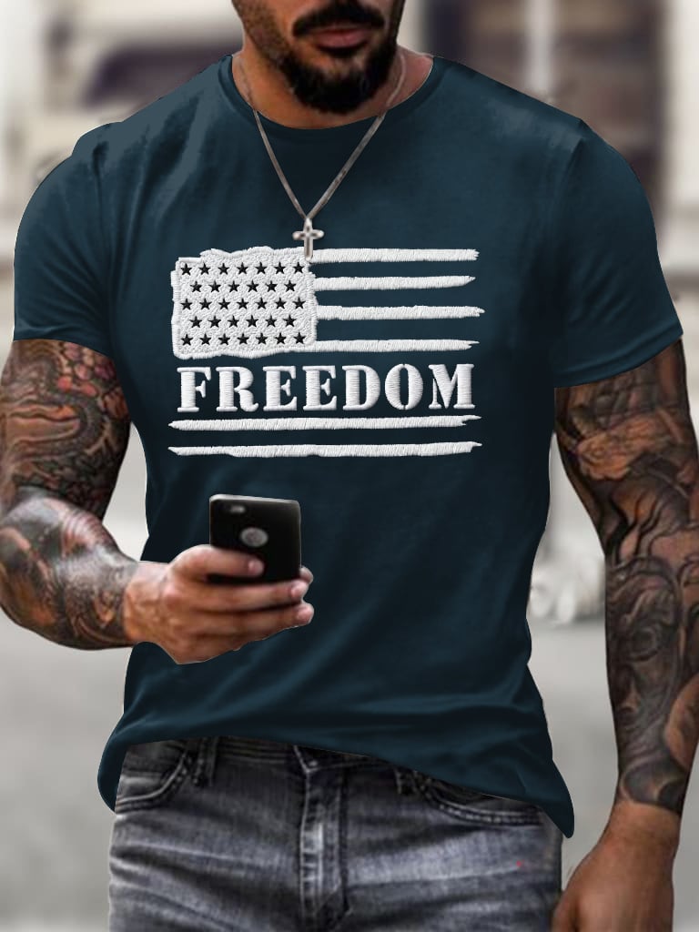 Men's Casual Fashion Freedom Flag T-Shirt