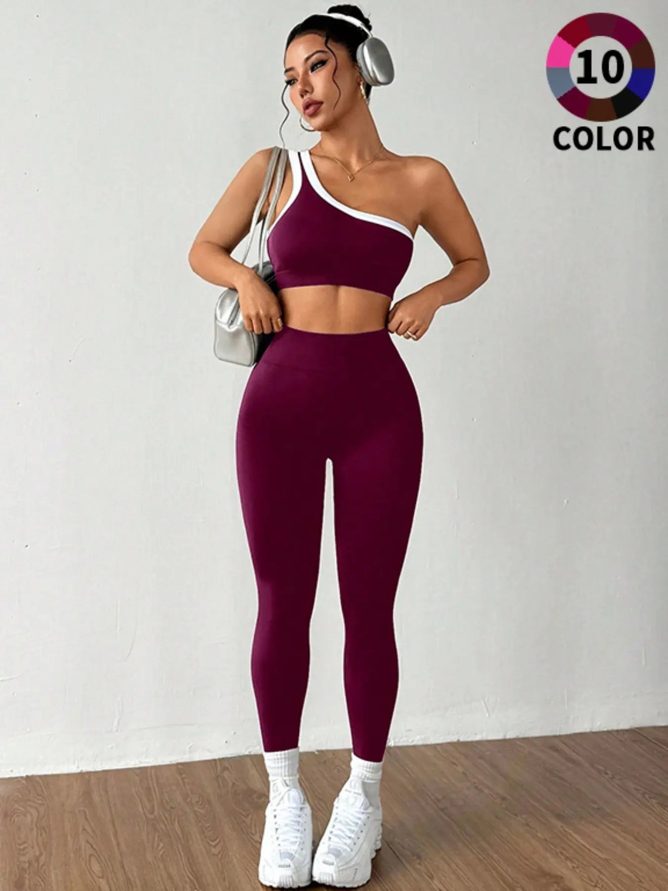 Women's Sportswear Set, Colorblock Design Slim Fit Yoga, Outdoor Women Elastic Sports Suit, Fall & Winter Style