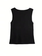 Women's Plain Metal Button Design Elegant Fitted Sweater Vest, Casual Sleeveless Round Neck Knit Top for Spring, Fashion Women's Knitwear for Daily Wear