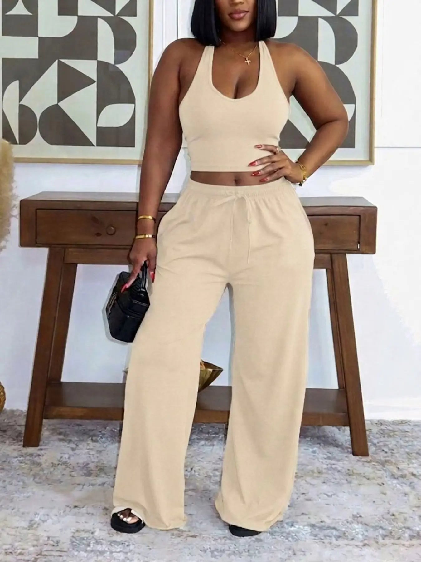 Summer Women's Halter Neck Slimming Top & Wide-Leg Pants