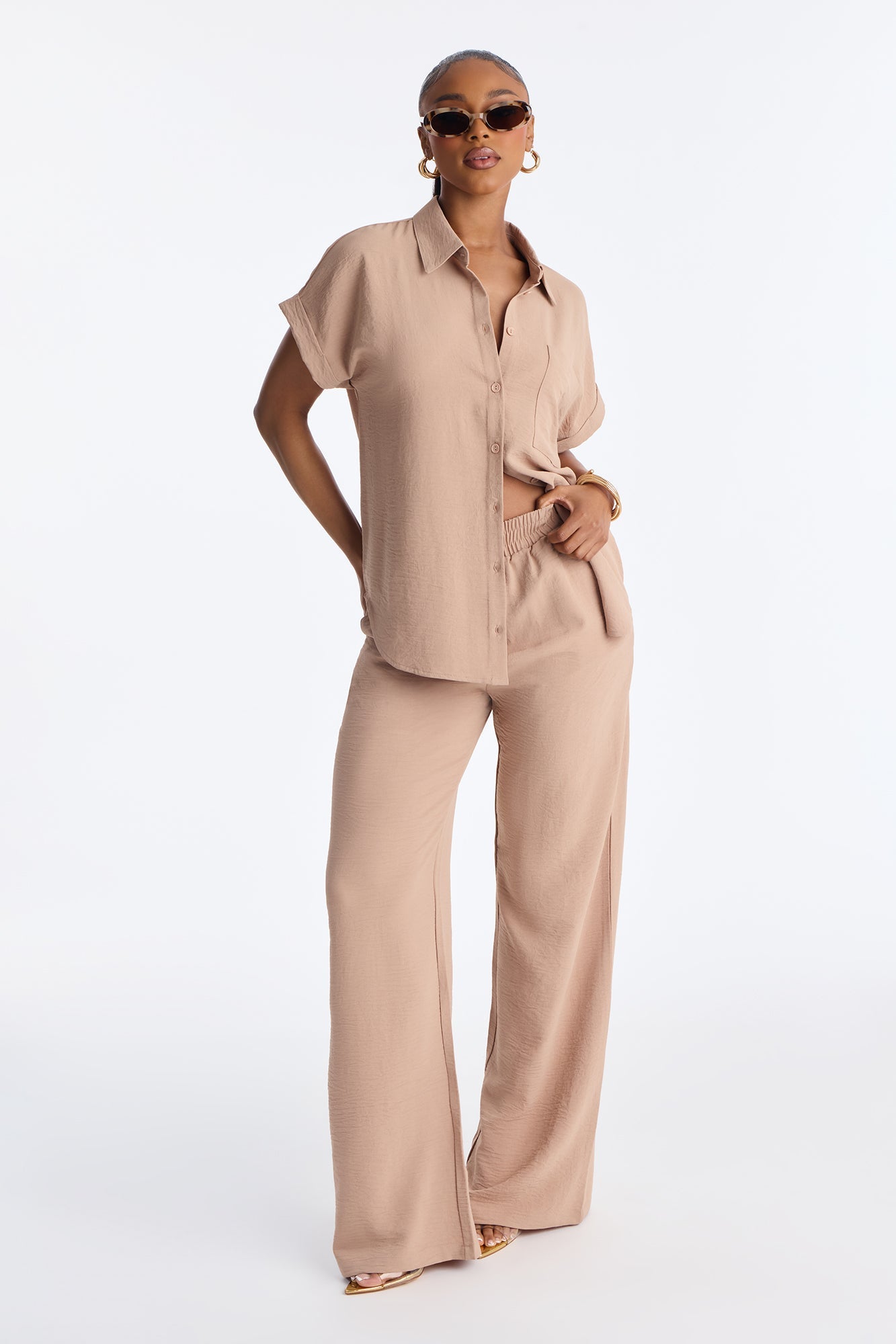 Makela Flowy Wide Leg Pant Set - Mocha
