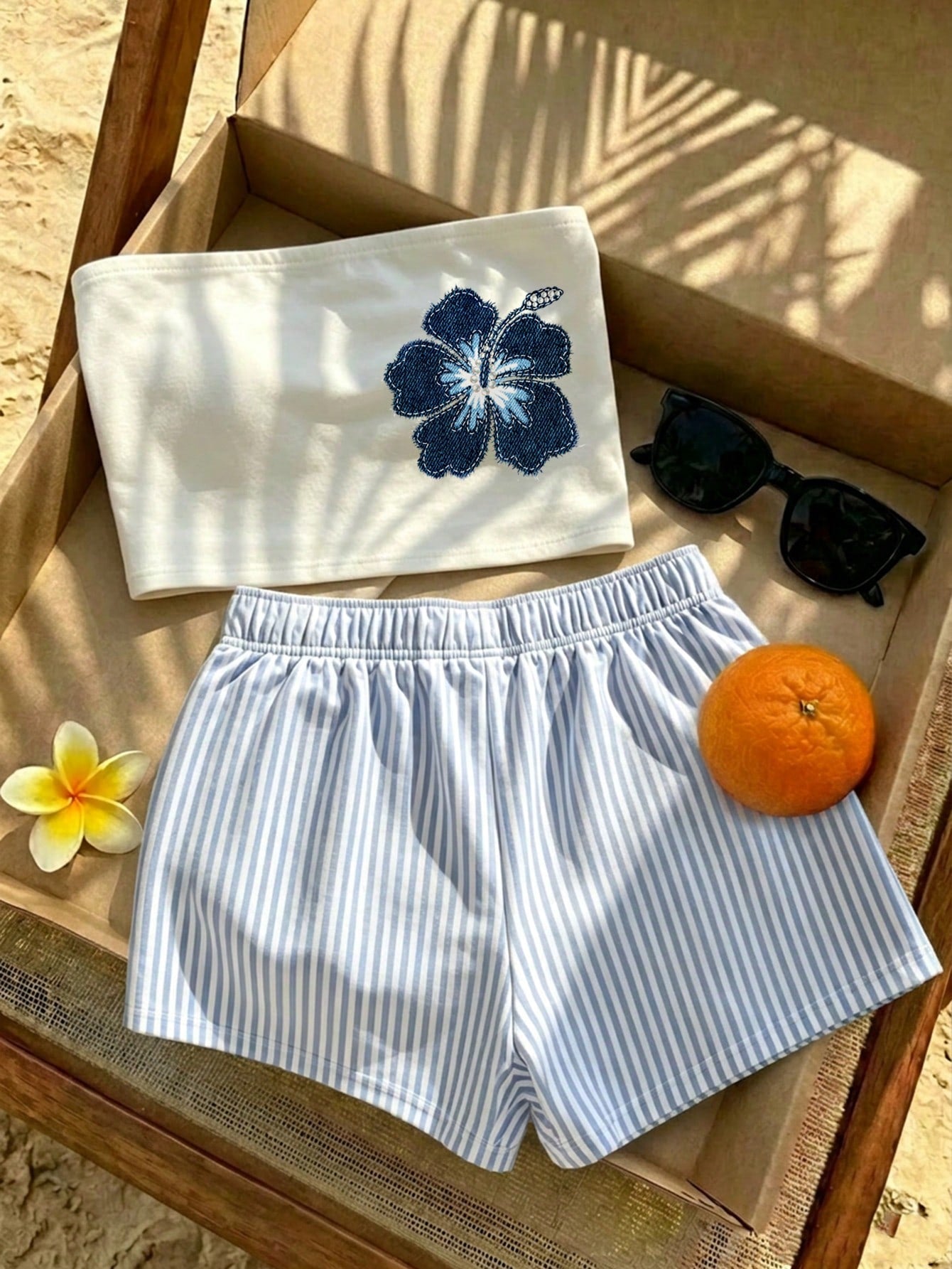 Comfortcana Women Summer Outfit,Pink And White Striped Tube Top & Shorts 2-Piece Set,Cute Casual Minimalist Everyday Versatile Resort Beach Outfit For Ladies