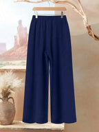 Women 2pcs Set White And Blue Navy Blue Floral Printed Top And Flowing Wide-Leg Pants Autumn Casual Elegant Tea Party Travel Vacation Work Outfits