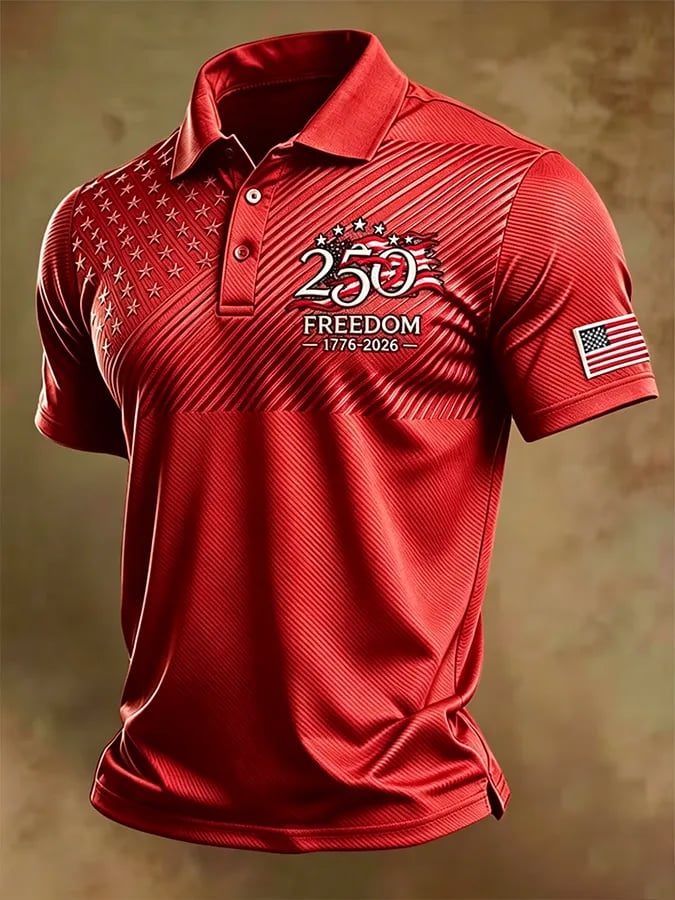 Men's Retro "Patriot" Color-Block Short-Sleeve Polo Shirt